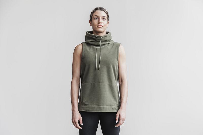 Women's Nobull WoArctic Sleeveless Cowl Hoodie Olive | SG M3135Q
